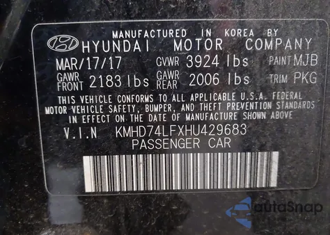 2017 Hyundai Elantra Se from USA, damaged, VIN KMHD74LFXHU429683